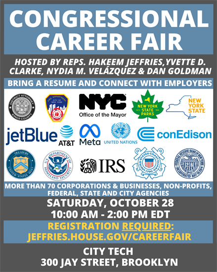 Flyer that reads Congressional Career Fair Saturday October 28 at City Tech